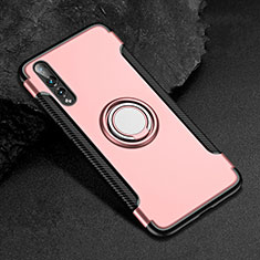 Silicone Matte Finish and Plastic Back Cover Case with Finger Ring Stand for Huawei P20 Pro Rose Gold