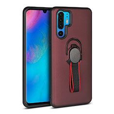 Silicone Matte Finish and Plastic Back Cover Case with Finger Ring Stand for Huawei P30 Pro New Edition Brown