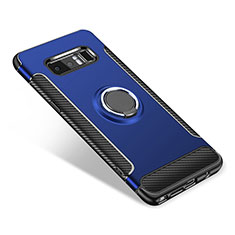 Silicone Matte Finish and Plastic Back Cover Case with Finger Ring Stand for Samsung Galaxy Note 8 Blue