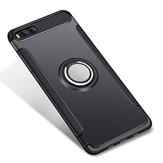 Silicone Matte Finish and Plastic Back Cover Case with Finger Ring Stand for Xiaomi Mi 6 Black