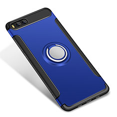 Silicone Matte Finish and Plastic Back Cover Case with Finger Ring Stand for Xiaomi Mi 6 Blue