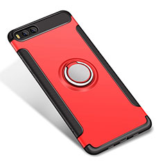 Silicone Matte Finish and Plastic Back Cover Case with Finger Ring Stand for Xiaomi Mi 6 Red