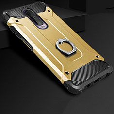 Silicone Matte Finish and Plastic Back Cover Case with Finger Ring Stand for Xiaomi Redmi K30 4G Gold