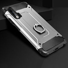 Silicone Matte Finish and Plastic Back Cover Case with Finger Ring Stand H01 for Huawei Nova 6 5G Silver