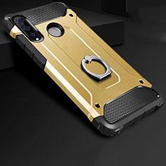 Silicone Matte Finish and Plastic Back Cover Case with Finger Ring Stand H01 for Huawei P30 Lite Gold