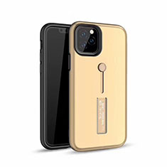 Silicone Matte Finish and Plastic Back Cover Case with Finger Ring Stand S01 for Apple iPhone 11 Pro Gold