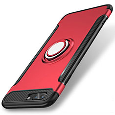 Silicone Matte Finish and Plastic Back Cover Case with Finger Ring Stand S01 for Apple iPhone 7 Plus Red