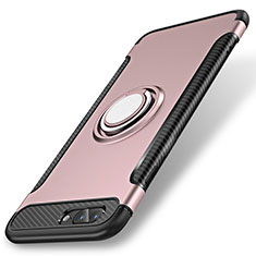 Silicone Matte Finish and Plastic Back Cover Case with Finger Ring Stand S01 for Apple iPhone 7 Plus Rose Gold