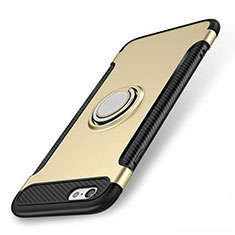 Silicone Matte Finish and Plastic Back Cover Case with Finger Ring Stand S01 for Apple iPhone 8 Gold