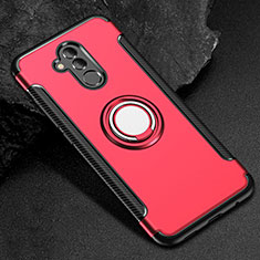 Silicone Matte Finish and Plastic Back Cover Case with Finger Ring Stand S01 for Huawei Mate 20 Lite Red