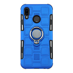 Silicone Matte Finish and Plastic Back Cover Case with Finger Ring Stand S01 for Huawei Nova 3e Blue