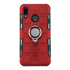 Silicone Matte Finish and Plastic Back Cover Case with Finger Ring Stand S01 for Huawei Nova 3e Red