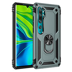 Silicone Matte Finish and Plastic Back Cover Case with Magnetic Finger Ring Stand D01 for Xiaomi Mi Note 10 Pro Green