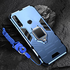 Silicone Matte Finish and Plastic Back Cover Case with Magnetic Finger Ring Stand for Huawei Enjoy 10 Plus Blue