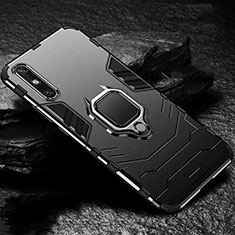 Silicone Matte Finish and Plastic Back Cover Case with Magnetic Finger Ring Stand for Huawei Enjoy 10e Black