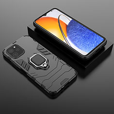 Silicone Matte Finish and Plastic Back Cover Case with Magnetic Finger Ring Stand for Huawei Enjoy 50z Black