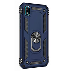 Silicone Matte Finish and Plastic Back Cover Case with Magnetic Finger Ring Stand for Huawei Enjoy 8S Blue