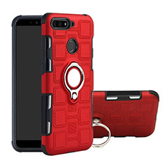 Silicone Matte Finish and Plastic Back Cover Case with Magnetic Finger Ring Stand for Huawei Honor 7A Red