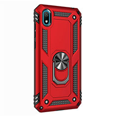 Silicone Matte Finish and Plastic Back Cover Case with Magnetic Finger Ring Stand for Huawei Honor Play 8 Red