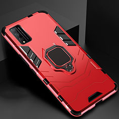 Silicone Matte Finish and Plastic Back Cover Case with Magnetic Finger Ring Stand for Huawei Honor Play4T Pro Red