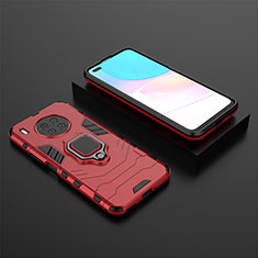 Silicone Matte Finish and Plastic Back Cover Case with Magnetic Finger Ring Stand for Huawei Nova 8i Red
