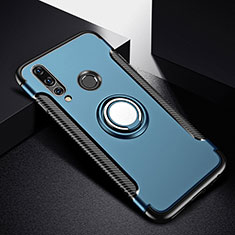 Silicone Matte Finish and Plastic Back Cover Case with Magnetic Finger Ring Stand for Huawei P30 Lite Blue