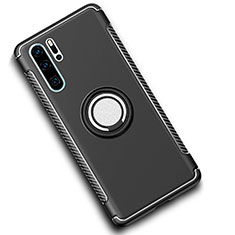 Silicone Matte Finish and Plastic Back Cover Case with Magnetic Finger Ring Stand for Huawei P30 Pro Black