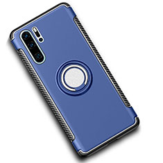 Silicone Matte Finish and Plastic Back Cover Case with Magnetic Finger Ring Stand for Huawei P30 Pro Blue