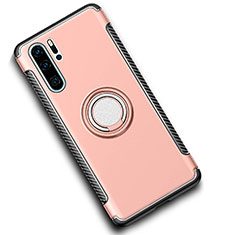 Silicone Matte Finish and Plastic Back Cover Case with Magnetic Finger Ring Stand for Huawei P30 Pro New Edition Rose Gold