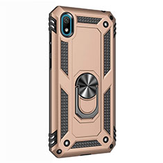 Silicone Matte Finish and Plastic Back Cover Case with Magnetic Finger Ring Stand for Huawei Y5 (2019) Gold