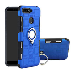 Silicone Matte Finish and Plastic Back Cover Case with Magnetic Finger Ring Stand for Huawei Y6 (2018) Sky Blue
