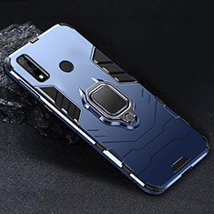 Silicone Matte Finish and Plastic Back Cover Case with Magnetic Finger Ring Stand for Huawei Y8s Blue