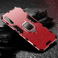 Silicone Matte Finish and Plastic Back Cover Case with Magnetic Finger Ring Stand for Huawei Y9s Red