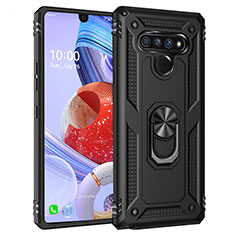 Silicone Matte Finish and Plastic Back Cover Case with Magnetic Finger Ring Stand for LG Stylo 6 Black