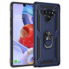 Silicone Matte Finish and Plastic Back Cover Case with Magnetic Finger Ring Stand for LG Stylo 6 Blue