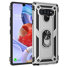 Silicone Matte Finish and Plastic Back Cover Case with Magnetic Finger Ring Stand for LG Stylo 6 Silver