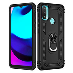 Silicone Matte Finish and Plastic Back Cover Case with Magnetic Finger Ring Stand for Motorola Moto E40 Black