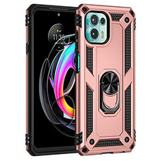 Silicone Matte Finish and Plastic Back Cover Case with Magnetic Finger Ring Stand for Motorola Moto Edge 20 Lite 5G Rose Gold