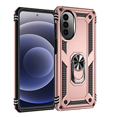 Silicone Matte Finish and Plastic Back Cover Case with Magnetic Finger Ring Stand for Motorola Moto Edge (2022) 5G Rose Gold