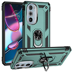 Silicone Matte Finish and Plastic Back Cover Case with Magnetic Finger Ring Stand for Motorola Moto Edge 30 Pro 5G Green