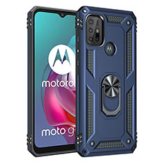Silicone Matte Finish and Plastic Back Cover Case with Magnetic Finger Ring Stand for Motorola Moto G10 Blue