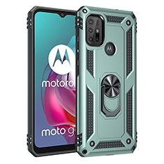 Silicone Matte Finish and Plastic Back Cover Case with Magnetic Finger Ring Stand for Motorola Moto G10 Green