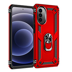 Silicone Matte Finish and Plastic Back Cover Case with Magnetic Finger Ring Stand for Motorola MOTO G52 Red