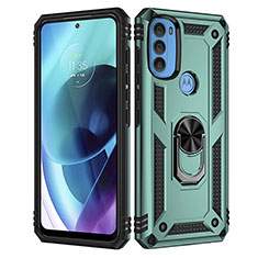 Silicone Matte Finish and Plastic Back Cover Case with Magnetic Finger Ring Stand for Motorola Moto G71 5G Green