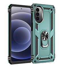 Silicone Matte Finish and Plastic Back Cover Case with Magnetic Finger Ring Stand for Motorola Moto G71s 5G Green