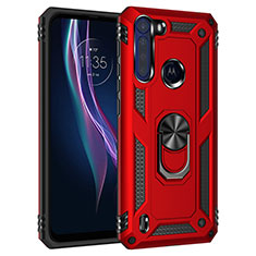Silicone Matte Finish and Plastic Back Cover Case with Magnetic Finger Ring Stand for Motorola Moto One Fusion Red