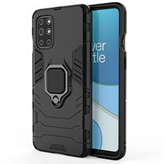 Silicone Matte Finish and Plastic Back Cover Case with Magnetic Finger Ring Stand for OnePlus 8T 5G Black