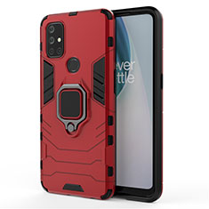 Silicone Matte Finish and Plastic Back Cover Case with Magnetic Finger Ring Stand for OnePlus Nord N10 5G Red