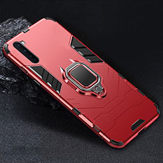 Silicone Matte Finish and Plastic Back Cover Case with Magnetic Finger Ring Stand for OnePlus Nord Red