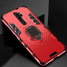 Silicone Matte Finish and Plastic Back Cover Case with Magnetic Finger Ring Stand for Oppo A11X Red